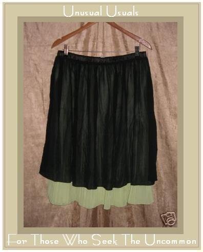 Lapis Floaty Full Silk Layered Black & Lime Knee Skirt XL