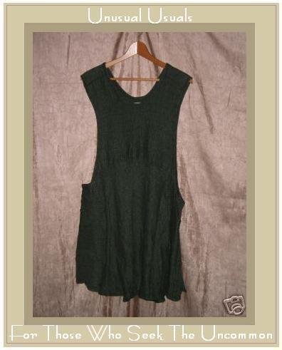 FLAX by Jeanne Engelhart Green Thermal LINEN Vestment Jump Dress MEDIUM M