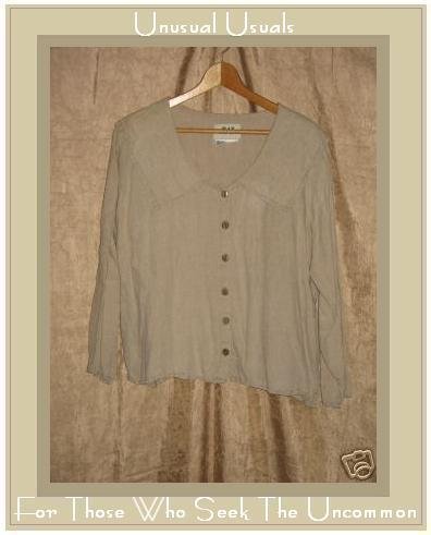 FLAX by Jeanne Engelheart LINEN Floppy Collar Shirt Top Small S