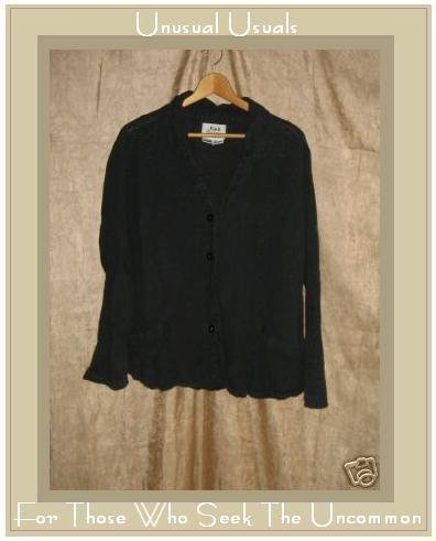 Flax by Jeanne Engelhart Black LINEN Shapely Jacket Shirt Top MEDIUM M