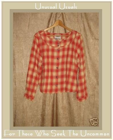 NEW FLAX Soft Plaid Shirt Top Jeanne Engelheart Medium M