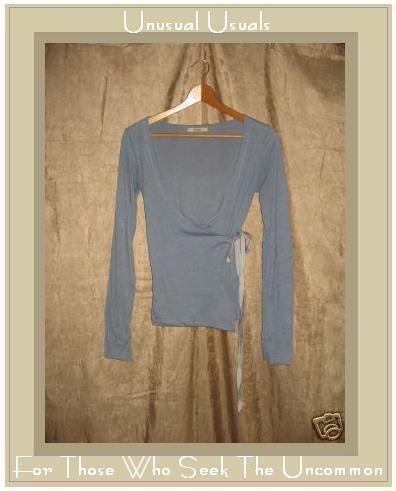 HOLLISTER Soft Blue Velvet Ribbon Wrap Tie Shirt Top Small S