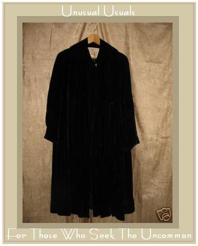 Long Softest Black Vintage Velvet Coat Cloak 1950's 50's Large L