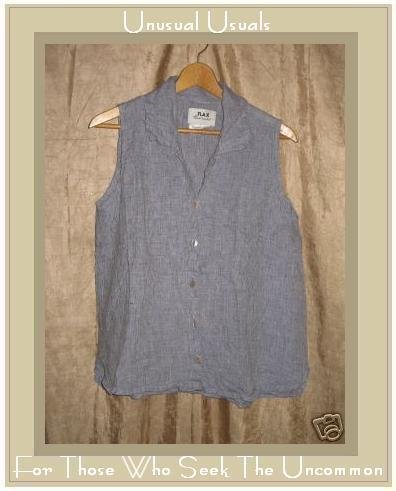 FLAX Blue LINEN Soda Pop Top Shirt Jeanne Engelhart SMALL S