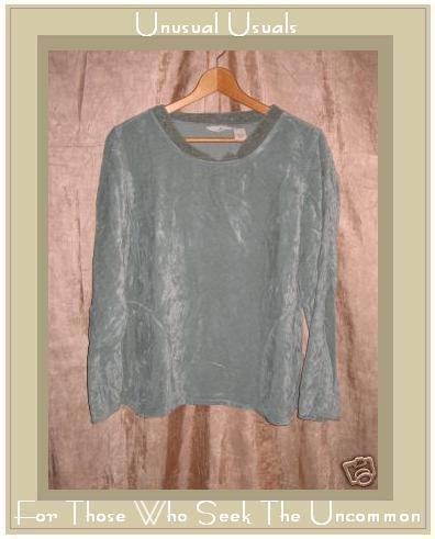 J. Jill Soft Blue Green Velour Pullover shirt top Small S