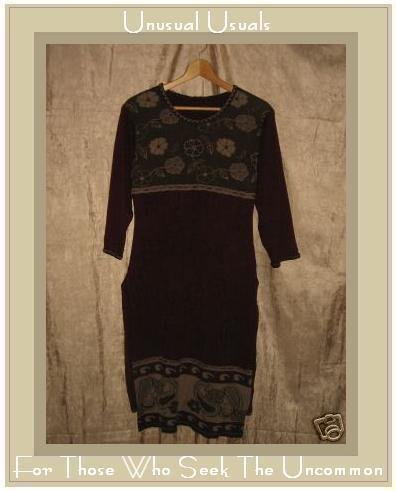 Long Shapely Floral Knit Sweater Tunic Dress Small Medium S M