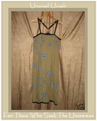Cute SOLITAIRE Funky Blue Floral LINEN DRESS Small S