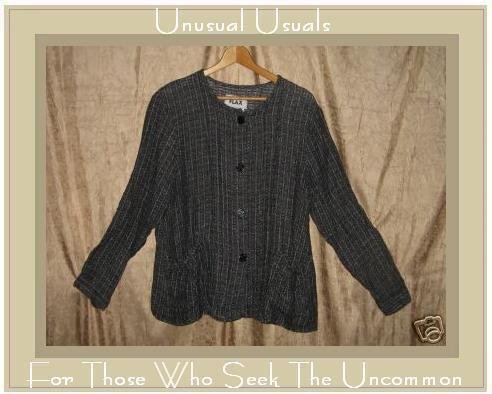 FLAX Black Squares Linen Button Shirt Top Jeanne Engelhart SMALL S