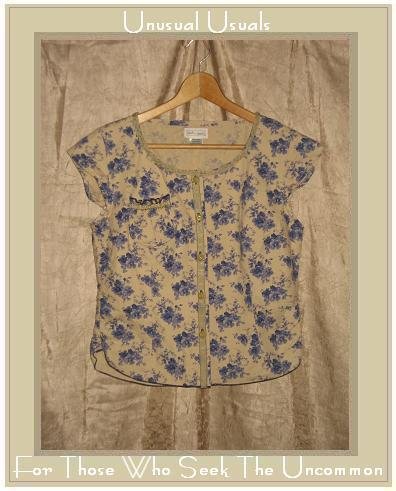NEESH by D.A.R. Vintage Blue Floral Ribbon Trimmed Shirt Top Medium M