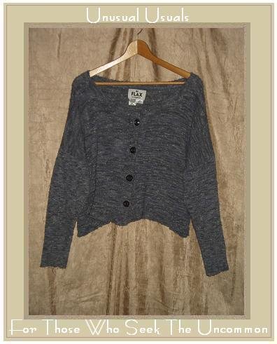 FLAX by Angelheart Jeanne Engelhart Blue Cropped Cardigan Sweater M L