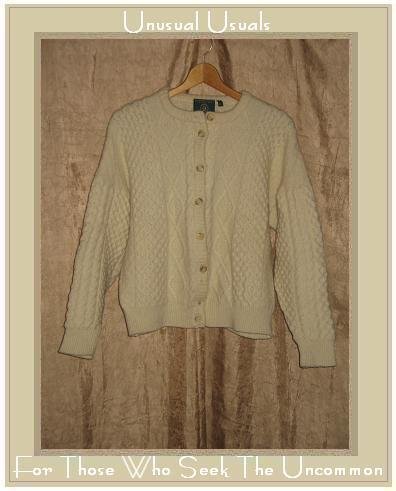 GAELTARRA Fisherman Style Cream Wool Aran Knit Cardigan Sweater X-Large XL
