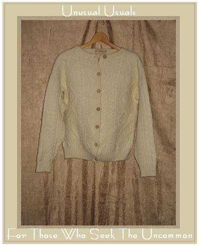 BLARNEY Fisherman Style Cream Wool Aran Knit Cardigan Sweater Medium M