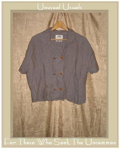 Flax by Jeanne Engelhart LINEN Blue Potato Gemini Shirt Top Large L