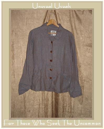 Flax by Jeanne Engelhart LINEN Blue Potato Short Sexy Switch Shapely Jacket Shirt Top Small S