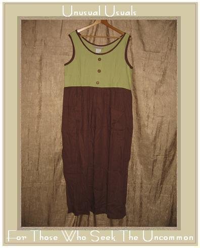 SWEET JESSIE Long Green & Brown LINEN Dress Large L
