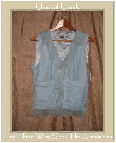 NWT WD NY Baby Blue Layered Silk Sleeveless Ruffle Shirt Top Size 8