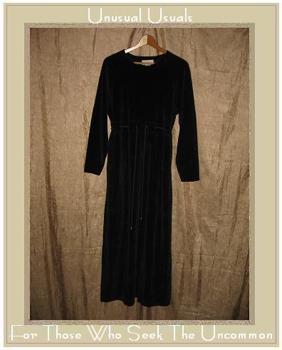 J. Jill Long Black Velour Drawstring Waist Dress Small S