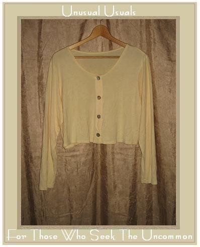 FLAX Soft Yellow Rayon Knit Cropped Button Top Shirt Jeanne Engelhart Petite P