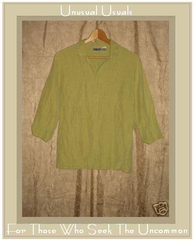 Chico's Design Green SILK & LINEN Button Shirt Top Size 0 Small S