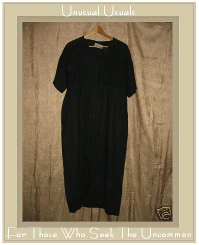 KIKO Comfortable Clothing Long Black LINEN Pin Tuck Dress Medium M