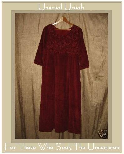April Cornell Soft Red Embroidered Corduroy Dress Small S