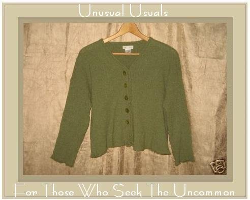 New NEESH by D.A.R. Cropped Green Wool Cardigan Sweater Small Medium S M