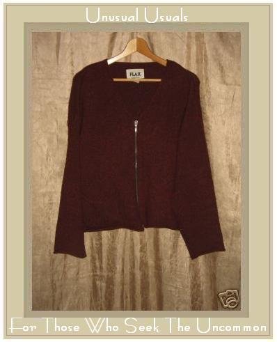 FLAX by Angelheart Jeanne Engelhart Berry WOOL Zipper Cardigan Sweater M L