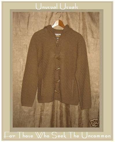 JILLIAN JONES Hooded Textured WOOL Zipper Cardigan Sweater Medium M