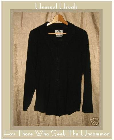 FLAX by Jeanne Engelhart Long Shapely Pocket Play Jacket Top Black Medium M