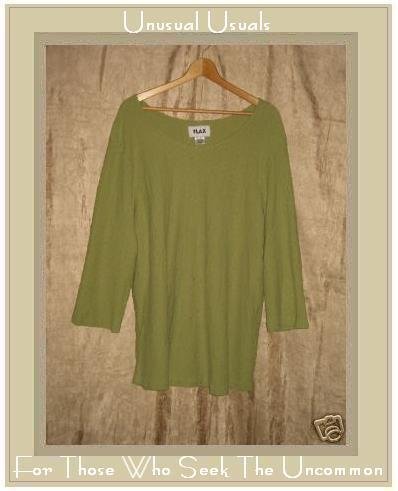 FLAX Leafy Green Textured Cotton Tunic Top Shirt 2 Generous 2G