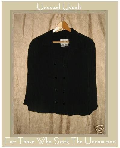 FLAX by Jeanne Engelhart Black Rayon Button Shirt Top Petite P
