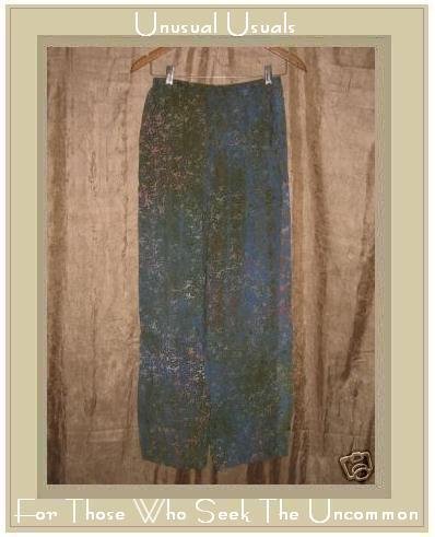 Waterlilies Blue Green Rayon Batik Pants Medium M