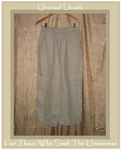 FLAX Taupe w Cream Dots LINEN FLOODS Pants Jeanne Engelhart Medium M