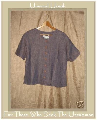 FLAX Purple Textured LINEN Button Shirt Top Jeanne Engelhart Small S