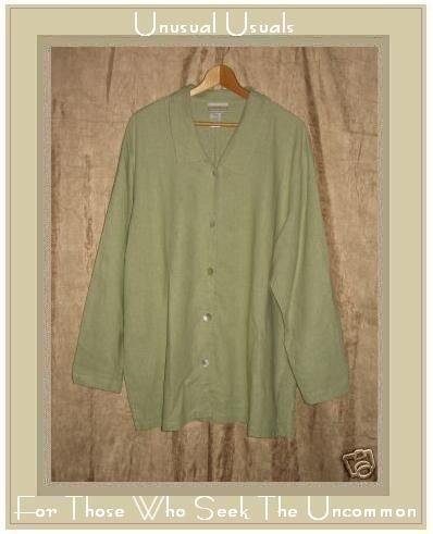 Coldwater Creek Green LINEN RAYON Button Shirt Tunic Top 2X