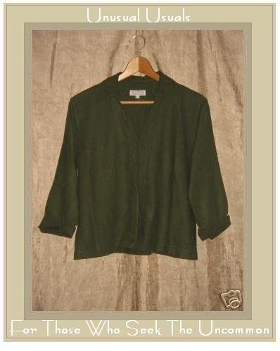 Basic Threads Olive Green LInen Shapely Tunic Top Pullover Shirt Small S