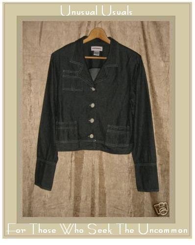 SOLITAIRE Shapely Black Denim Button Jacket Large L