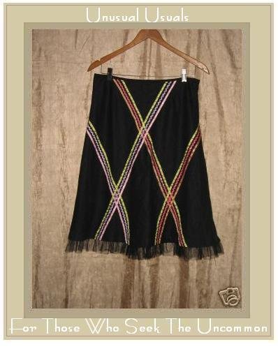 RICHARD MALCOLM Black Ribbon & Tulle Trimmed Skirt Size 8