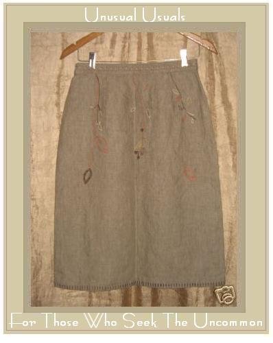 J. JILL Earthy Embroidered LINEN Leaf Skirt Size 8