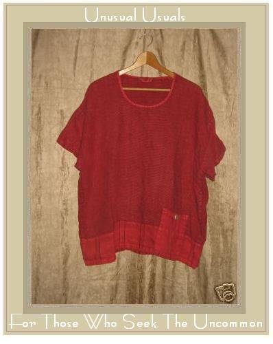 Somewhat Funky Liz & Jane Red Linen Pullover Shirt Tunic Top Large L