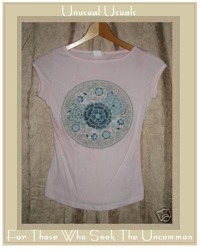 Sirens Soft Pink Beaded Floral Knit Pullover Shirt Top Small S