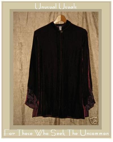 Provence d'amour Long Burgundy Velvet Tunic Top Shirt Medium M