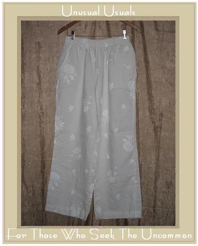 WHITEWASH White Tone on Tone Floral Linen Pants Large L