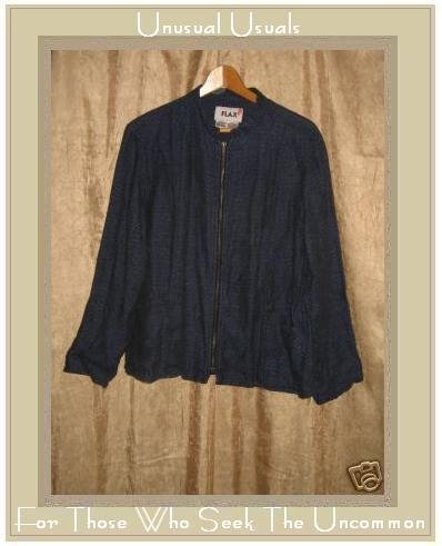 FLAX by Jeanne Engelhart Boxy Blue Linen Zipper Jacket SMALL