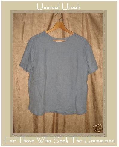 FLAX Jeanne Engelhart Blue Bark Clothe Linen Pullover Shirt Tunic Top Small S