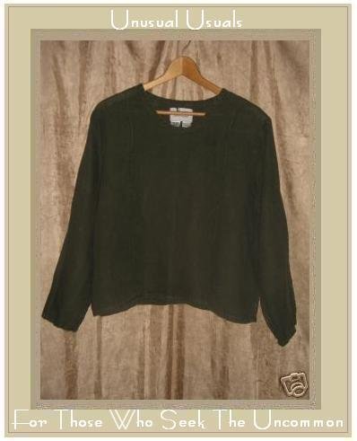 FLAX Jeanne Engelhart Green Linen Pullover Shirt Tunic Top Small S