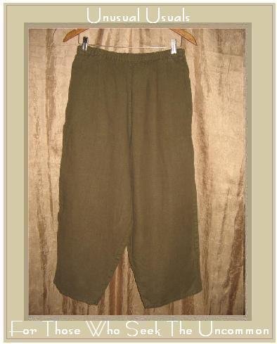 FLAX by Jeanne Engelhart Olive Green LINEN Capri Pants Large L