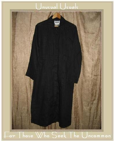 FLAX long Black LINEN Belted Jacket Coat Jeanne Engelhart Small S