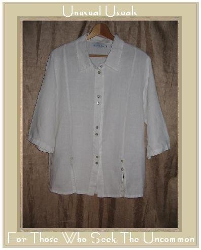 WILLOW White Shapely LINEN Button Shirt Tunic Top Medium M