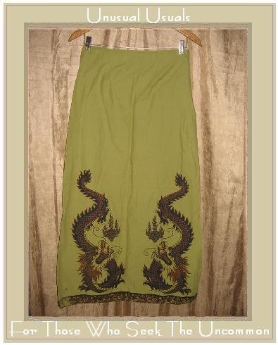 FREE PEOPLE Long Shapely Green Dragon Skirt Size 5 / 6